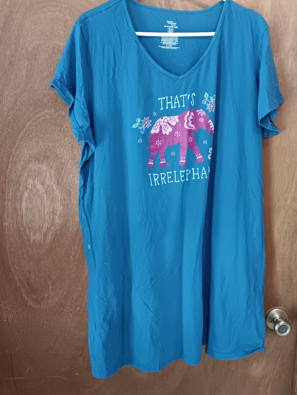 That’s Irrelephant Womans' Blue Graphic Tee Nightgown with Pink Elephant